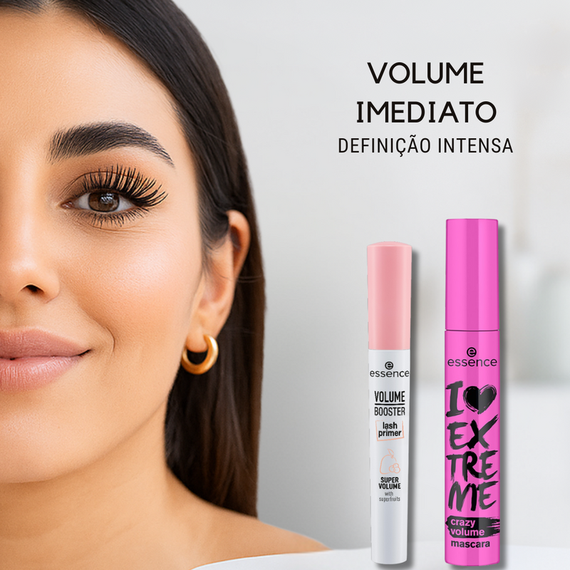 Kit I Love Extreme Crazy Volume + Primer Volume Booster essence - Cílios Volumosos e Intensos | Máscara e Primer para Olhar Poderoso essence